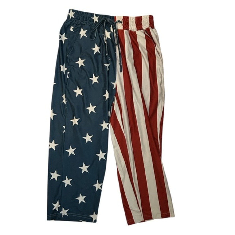 USA patriotic lounge pants, stripes and stars size Small, red white and blue